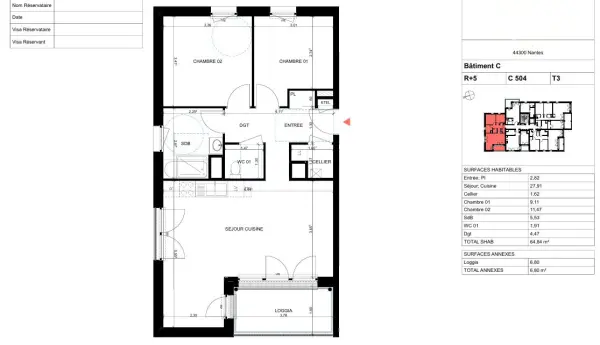 Nantes 44300 – Vente appartement 3&nbsp;pièces 2&nbsp;chambres