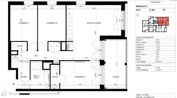 Nantes 44300 – Vente appartement 4&nbsp;pièces 3&nbsp;chambres