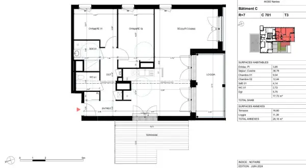Nantes 44300 – Vente appartement 3&nbsp;pièces 2&nbsp;chambres