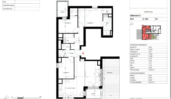 Nantes 44300 – Vente appartement 4&nbsp;pièces 3&nbsp;chambres