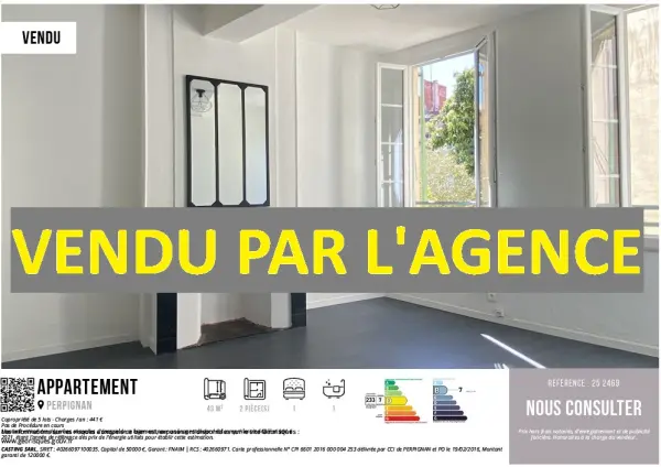 Perpignan 66000 – Vente appartement 2&nbsp;pièces 1&nbsp;chambre