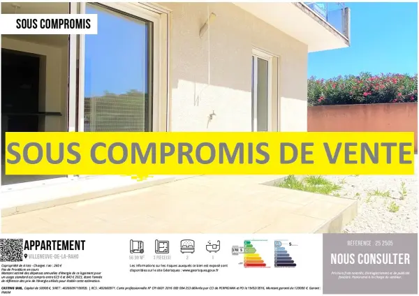 Villeneuve-de-la-Raho 66180 – Vente appartement 3&nbsp;pièces 2&nbsp;chambres