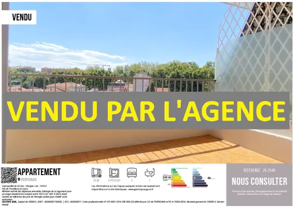 Perpignan 66000 – Vente appartement 3&nbsp;pièces 2&nbsp;chambres