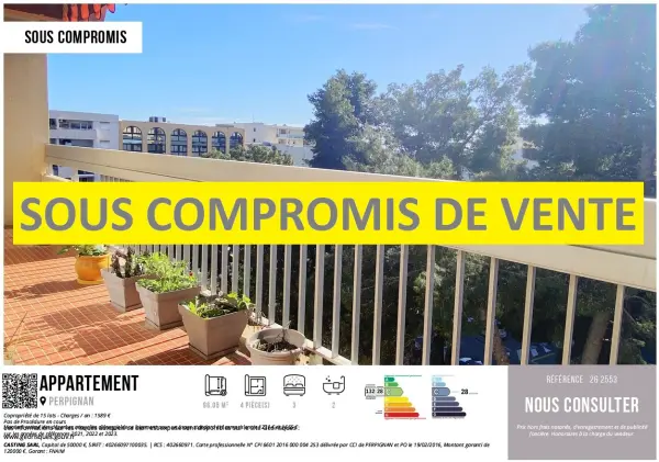 Perpignan 66100 – Vente appartement 4&nbsp;pièces 3&nbsp;chambres