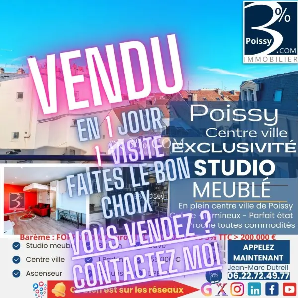 Poissy 78300 – Vente appartement 1&nbsp;pièce