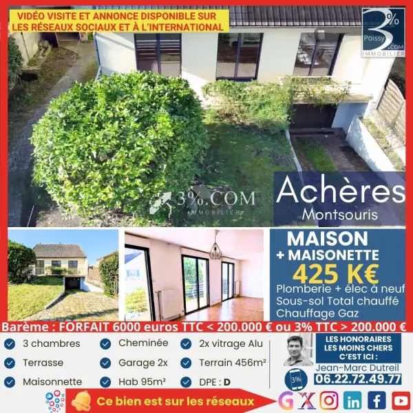 Achères 78260 – Vente maison/villa 4&nbsp;pièces 3&nbsp;chambres