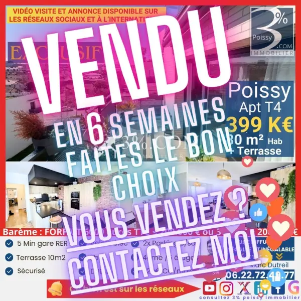 Poissy 78300 – Vente de prestige appartement 4&nbsp;pièces 3&nbsp;chambres