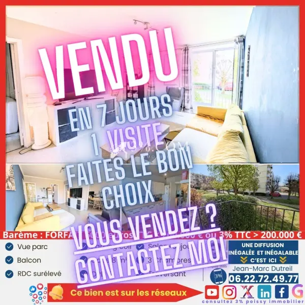 Poissy 78300 – Vente appartement 4&nbsp;pièces 3&nbsp;chambres