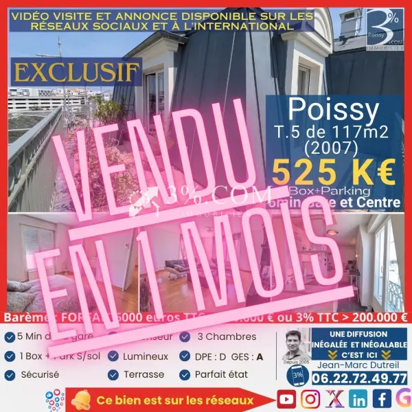 Poissy 78300 – Vente de prestige appartement 5&nbsp;pièces 3&nbsp;chambres