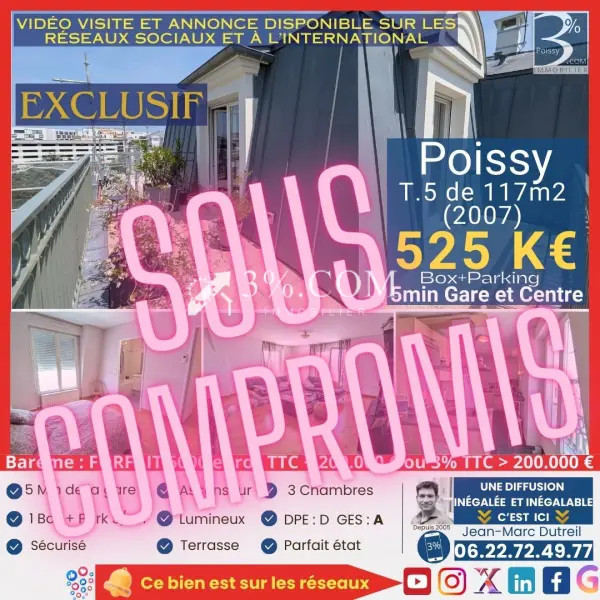 Poissy 78300 – Vente de prestige appartement 5&nbsp;pièces 3&nbsp;chambres