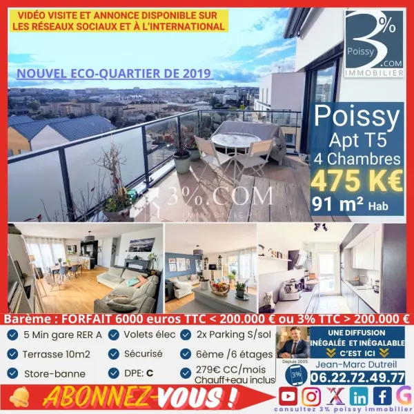 Poissy 78300 – Vente de prestige appartement 5&nbsp;pièces 4&nbsp;chambres