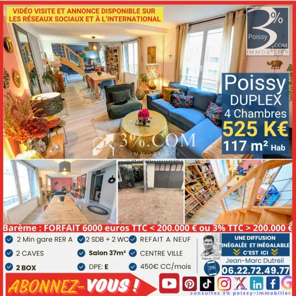 Poissy 78300 – Vente de prestige appartement 5&nbsp;pièces 4&nbsp;chambres